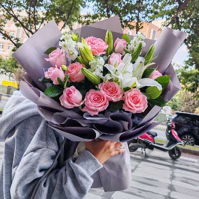 安康11朵戴安娜粉玫瑰百合，与你一起追逐梦想