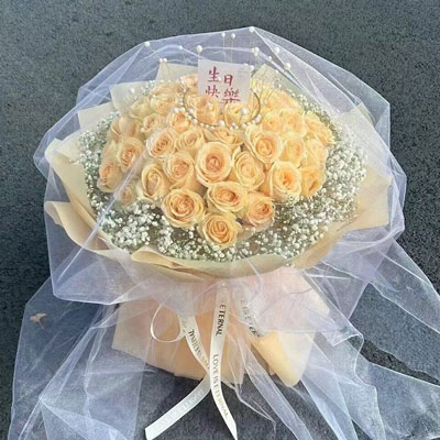 安康52朵香槟玫瑰满天星，你就是我的全部