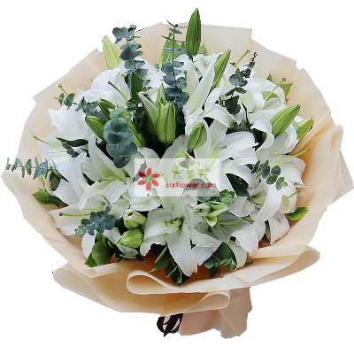 安康9支白色多头百合，祝福你幸福