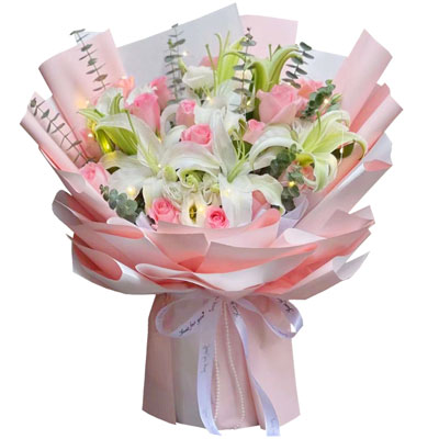 安康16朵粉玫瑰百合，感情稳定坚固